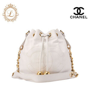 Chanel Caviar Chain Shoulder Bag White Mark Ball Drawstring